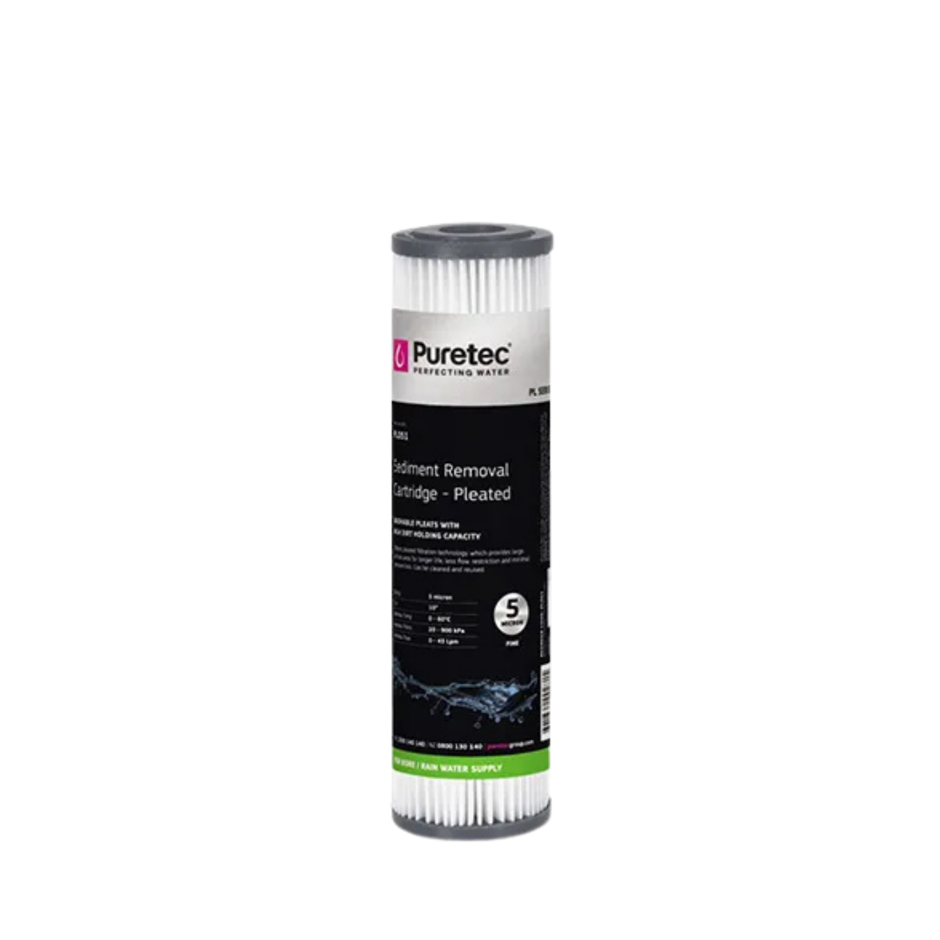 Puretec PL051 pleated sediment cartridge | 5 micron 2.5" x 10"