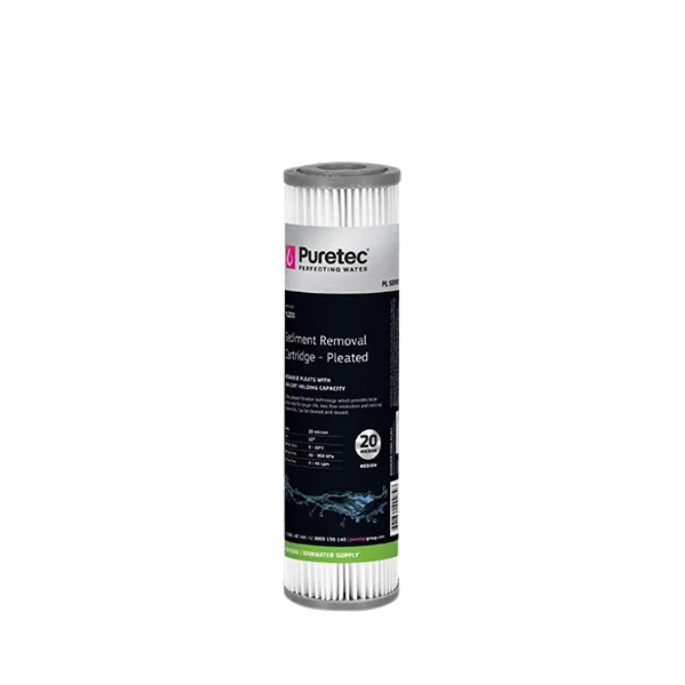 Puretec PL201 pleated sediment cartridge | 20 micron 2.5" x 10"