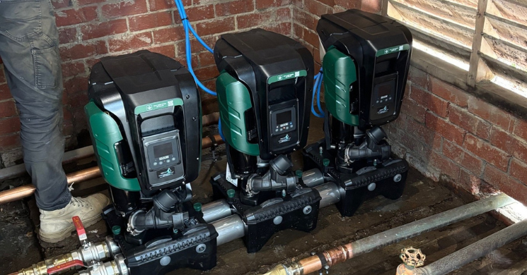 Professional installation of DAB Esybox triple pump system for multi-unit buildings and commercial properties. Photo by Pak Pumps, Victoria's water pump specialists since 1962.