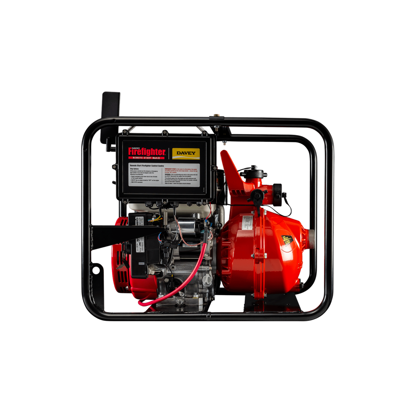 Side view of Davey 5290HRS2 showing Honda iGX270E electric start engine with 2G/3G/4G remote connectivity for firefighting