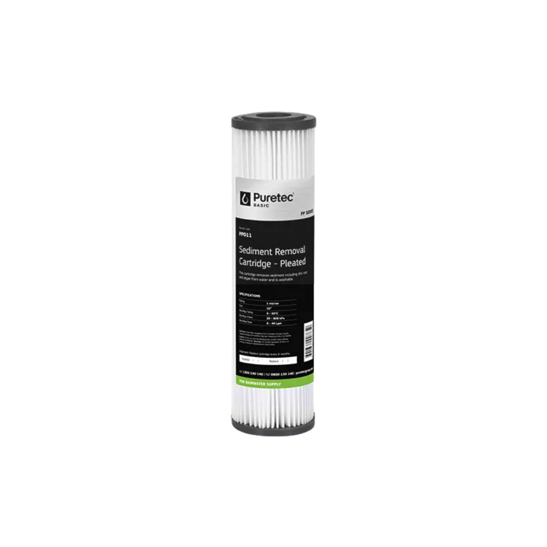 Puretec PP Series Basic 2.5" x 10" pleated sediment removal cartridge for rainwater supply